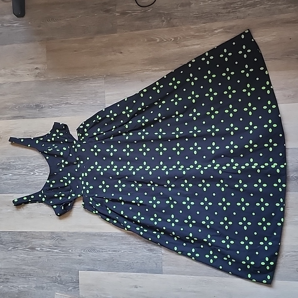 Topshop Cut-Out Black Midi Dress with Green Polka Dots